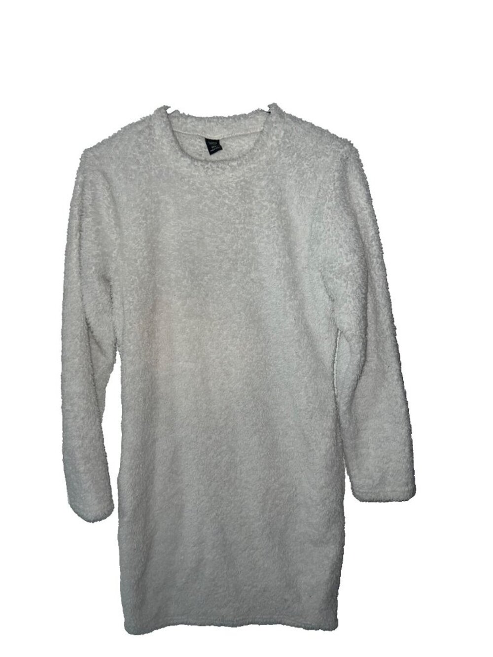 Shein Curve white fluffy dress size 0XL long sleeve round neckline